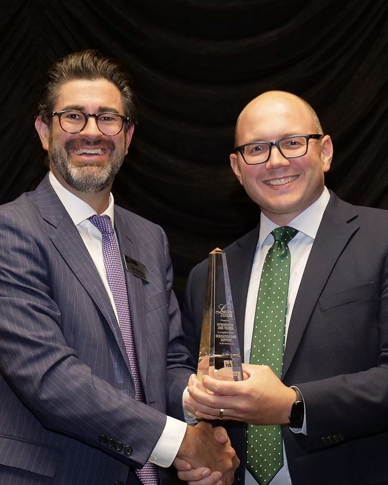 Rep. Teshka accepting the Indiana Bankers Association Legislator of the Year award